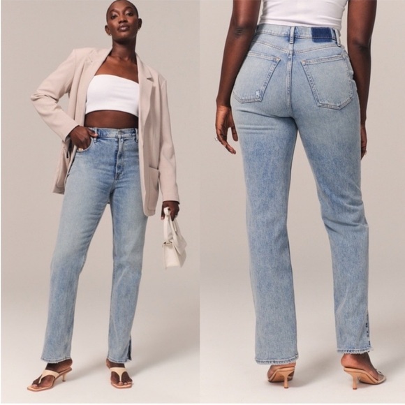 Abercrombie & Fitch Denim - Abercrombie 90s Straight Ultra High Rise Curve Love Split Hem Jeans 27